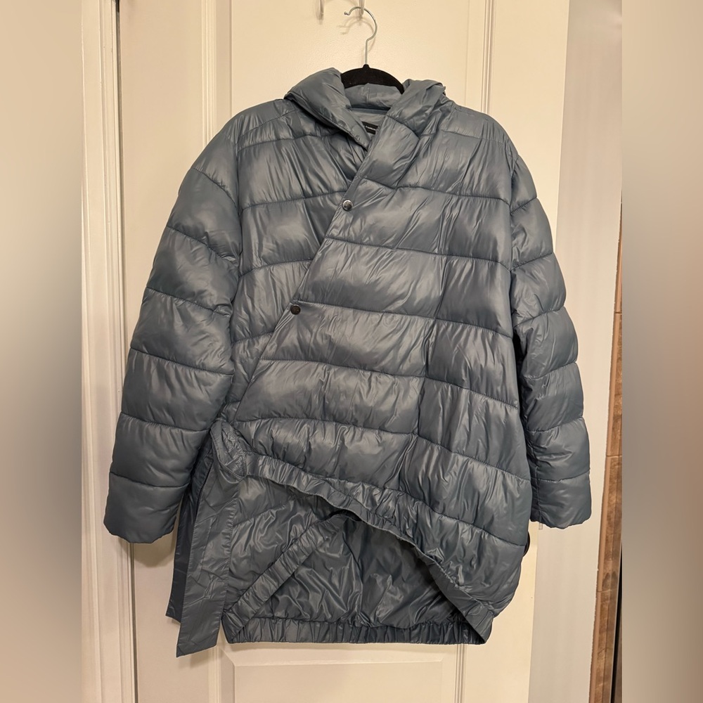 Universal Standard Kanda Puffer Jacket XS 10-12 Sky Blue Tie Front